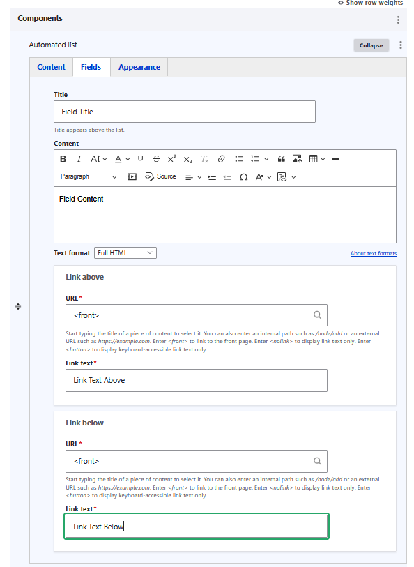 Fields Component