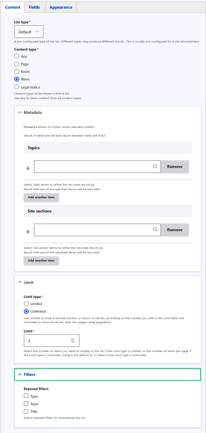 Content Automated list