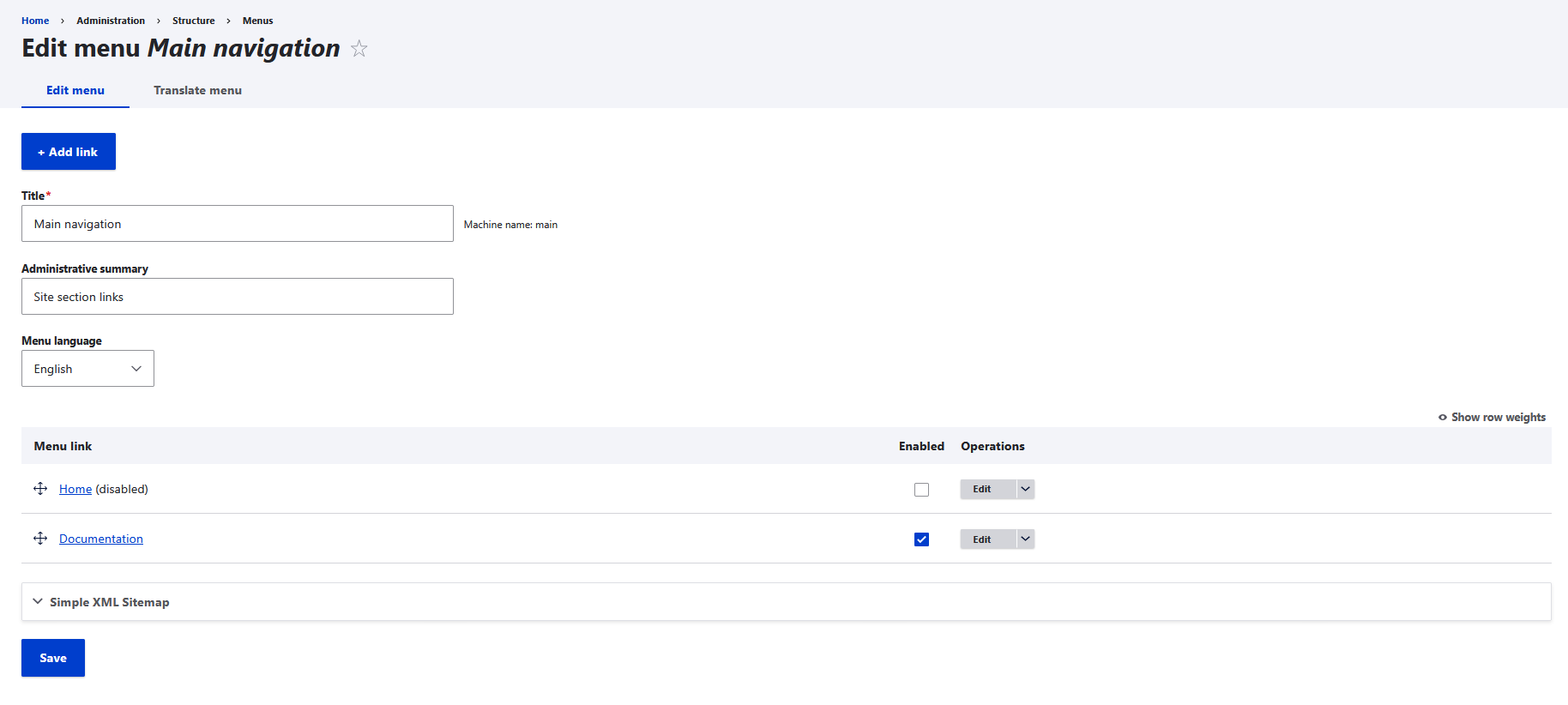 Menu main navigation