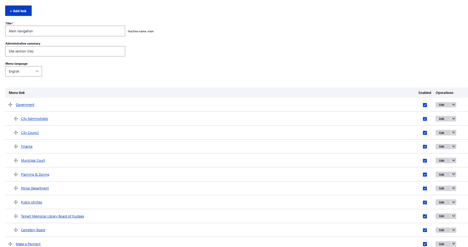 Add link or rearrange in main navigation