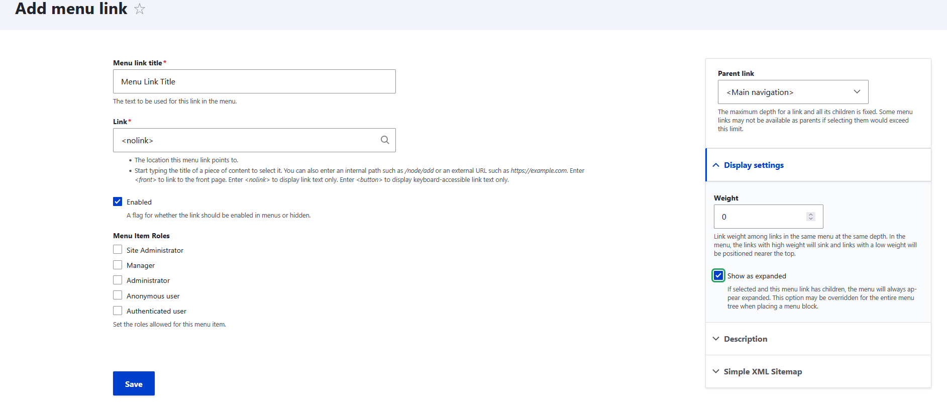 adding a non clickable link in the main navigation